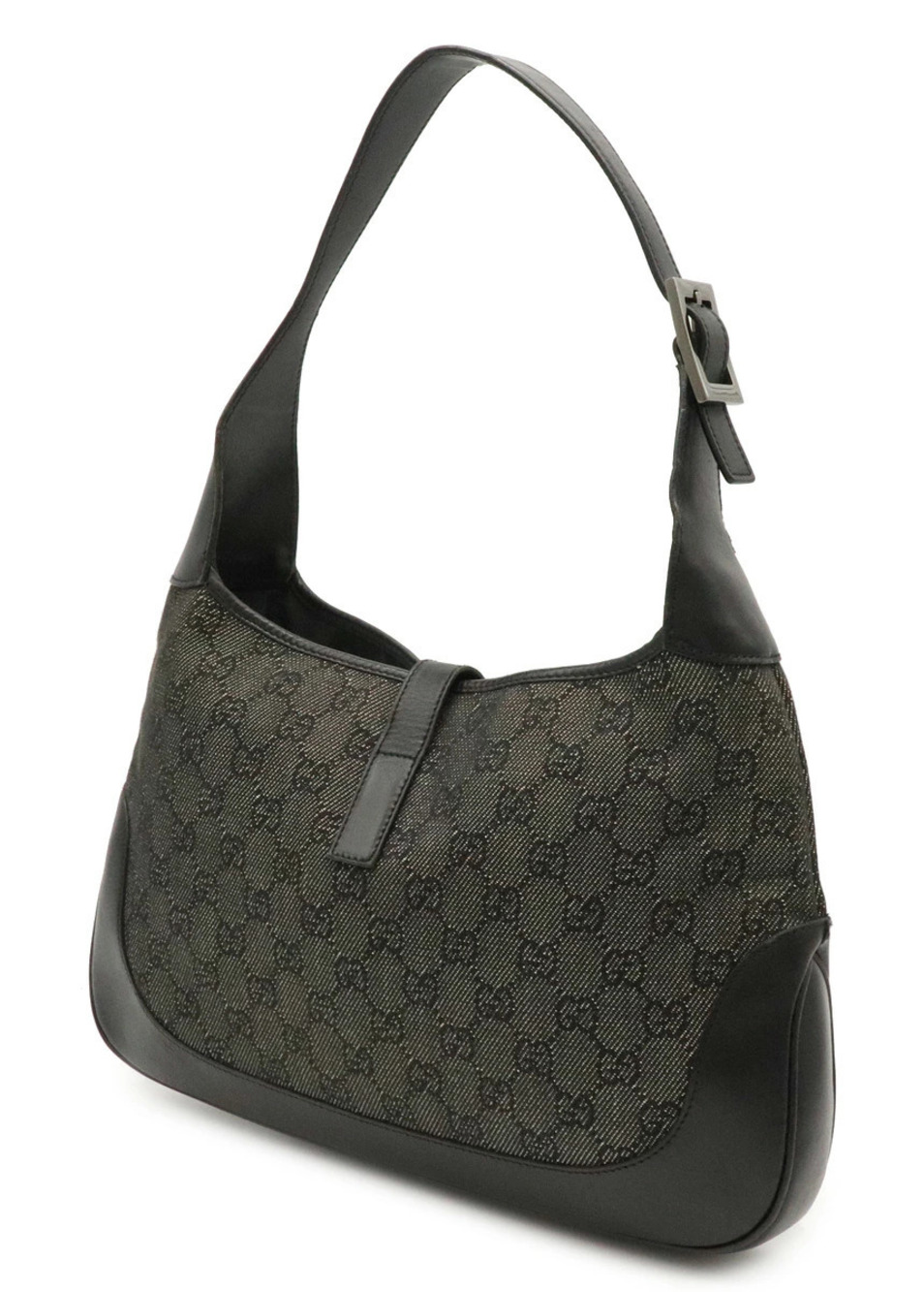 Gucci Hobo Black Leather GG Bag Canvas Jackie Black